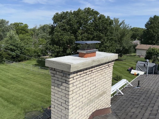 Professional chimney sweep cleaning soot and debris from a residential chimney in Leawood, KS.