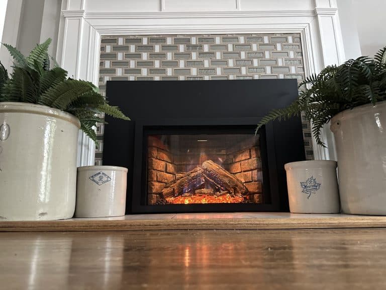 Completed Contemporary Gas fireplace insert installed with decorative tile fireplace remodel in Overland Park KS