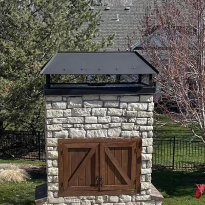 Chimney Cap Kansas City, KS – Chimney Cap Near Me (1) Custom Fabricated Chimney Caps Installation on Outdoor Fireplace in Kansas City