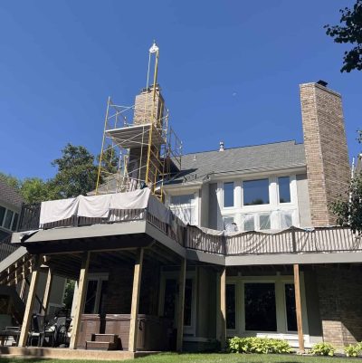 Exterior Repair Evaluation Photo Two Masonry Chimney's during Chimney Restoration of Kanas City's Chimney Repair Service in Kansas City