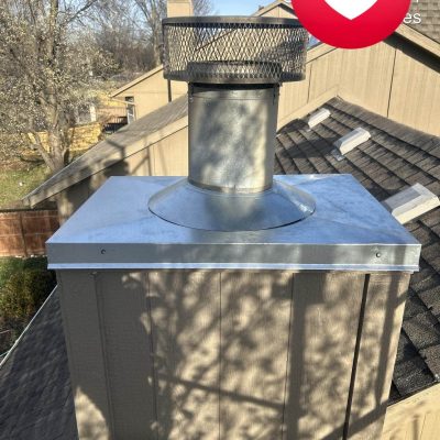Pre-Fab Chimney with Spark Arrestor, Collar and New Stainless Steel Chase Cover Cap for leak protection in Overland Park KS home